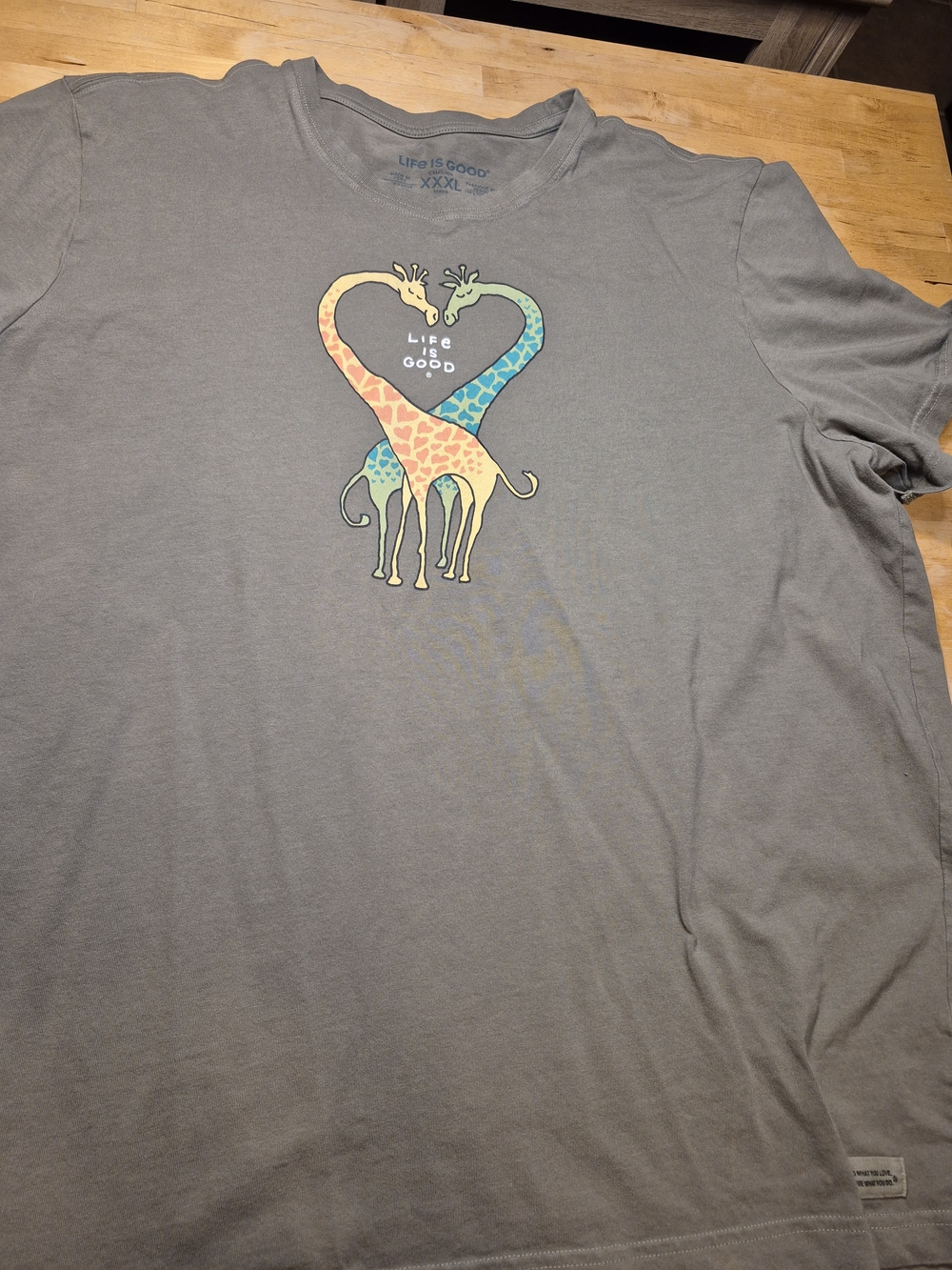 Life Is Good Green Tee with Giraffe Heart Graphic